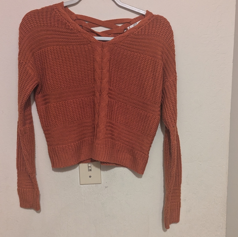 FCT Rusty Orange V-Neck Cropped Sweater with Chunky Knit size medium